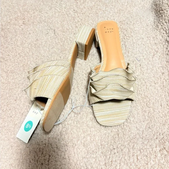 A New Day Women's Tan Ruffle Heeled Sandals - Picture 2 of 2